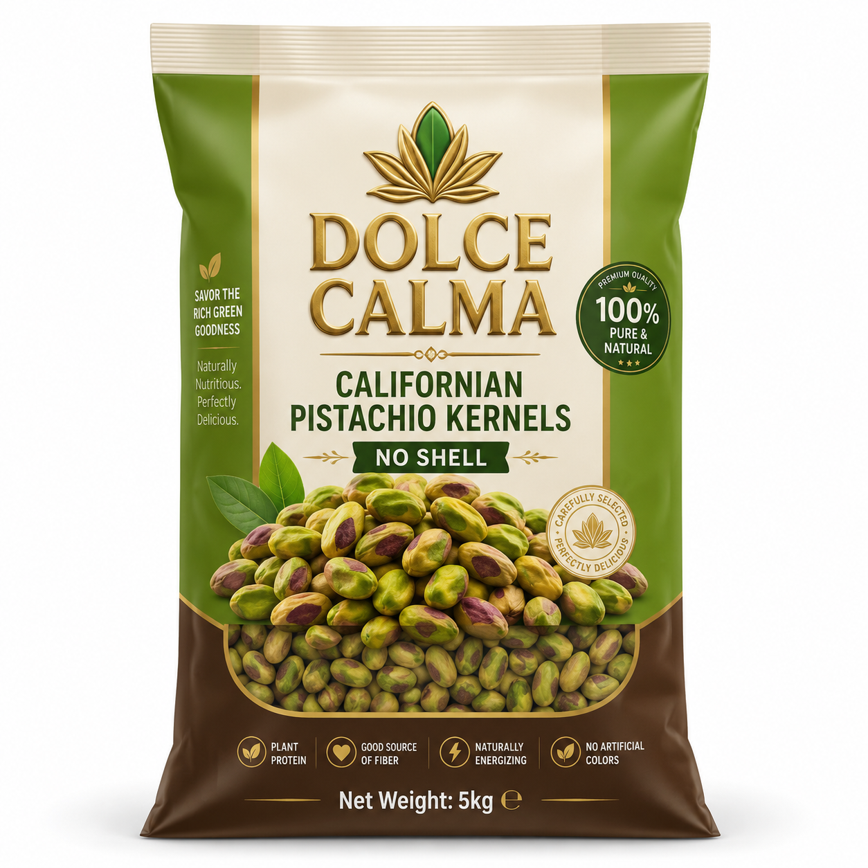Dolce Calma California Pistachio Kernels 5kg – No Shell Pistachios for Dubai Chocolate, Baking, Desserts, Pastries & Bulk Foodservice