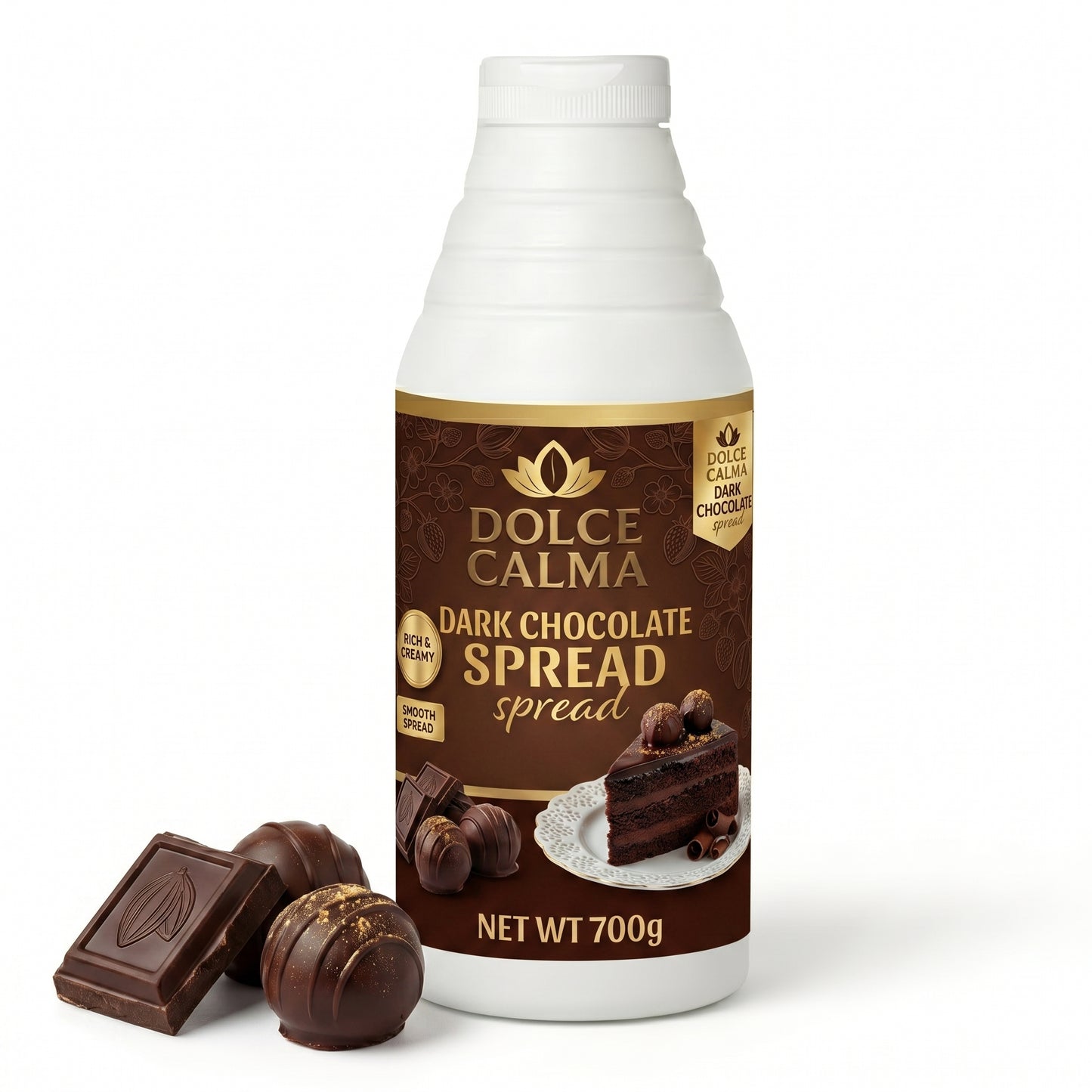 Dolce Calma Dark Chocolate Sauce 700g – Rich Cocoa Dessert Topping for Waffles, Crepes, Cakes, Ice Cream, Pastries & Drinks