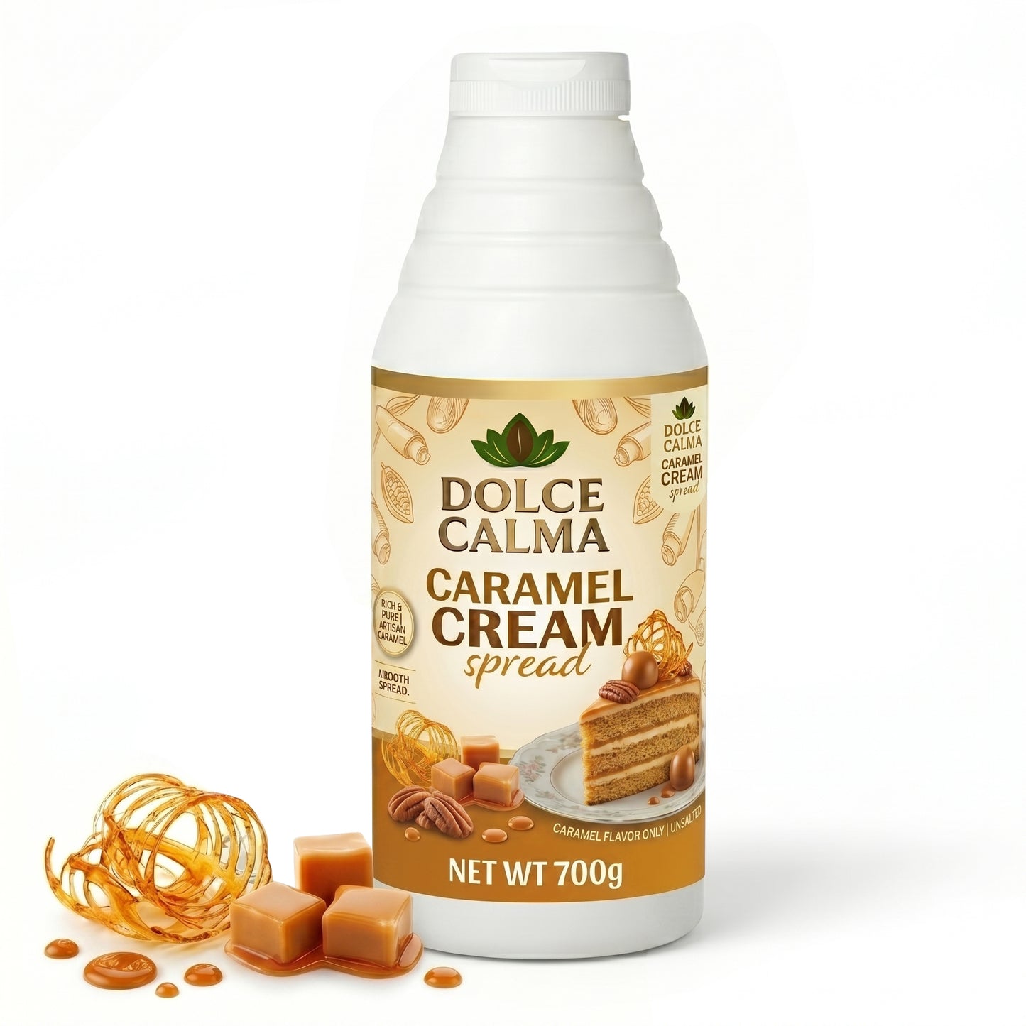 Dolce Calma Caramel Sauce 700g – Rich Dessert Topping for Waffles, Crepes, Cakes, Ice Cream, Pastries & Coffee Drinks