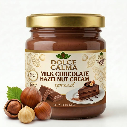 Dolce Calma Chocolate Hazelnut Cream Sample 25g – Trial Size Dessert Spread for Cakes, Waffles, Crepes, Pastries & Chocolate Bars