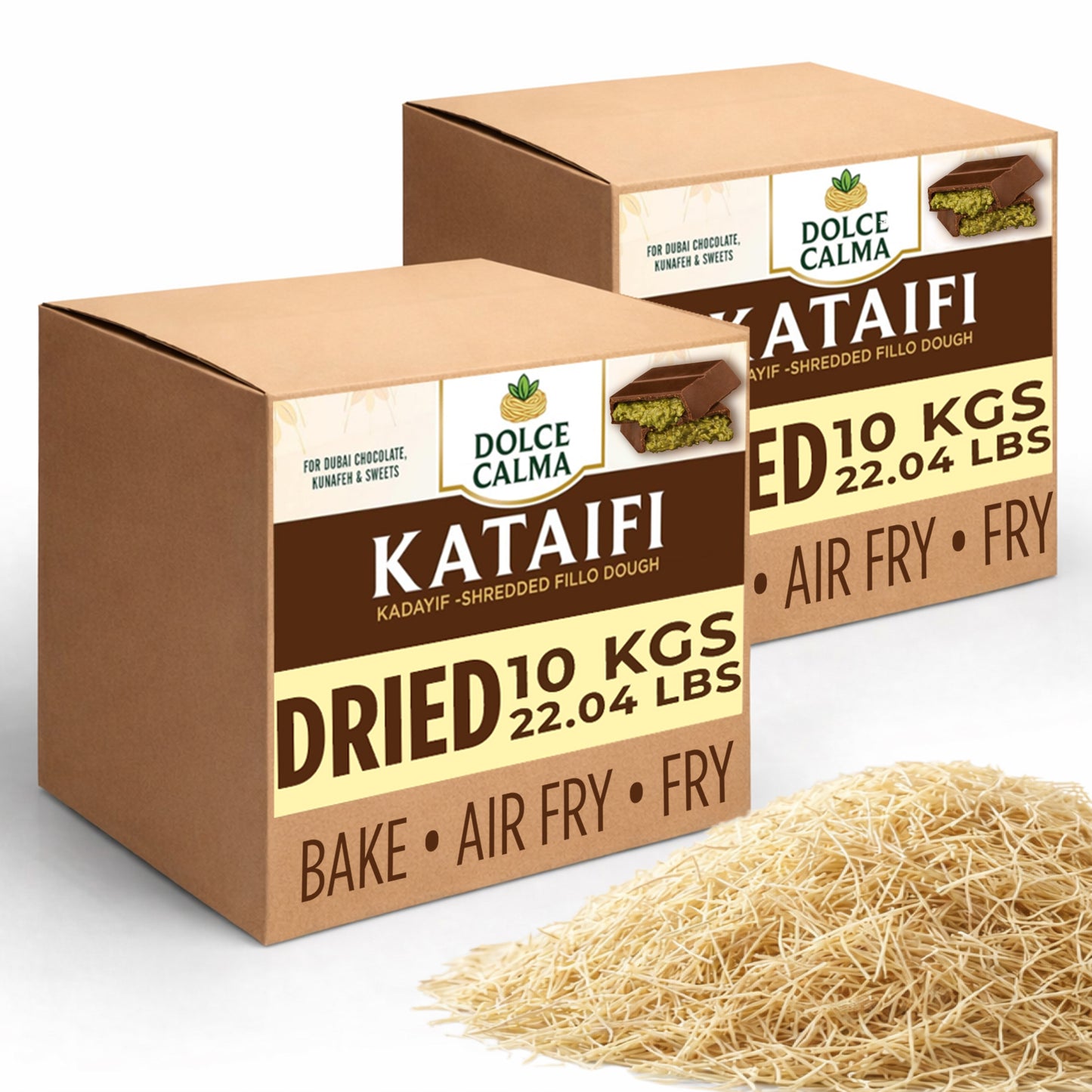 Dolce Calma Premium Dried Kataifi Dough (10kg / 22lb) – Kadayif for Dubai Chocolate Bar, Kunafa & Baklava Desserts, Finely Shredded Fillo, Large Bulk Pack, Phyllo for Pistachio Cream Bakery Dry Kataif