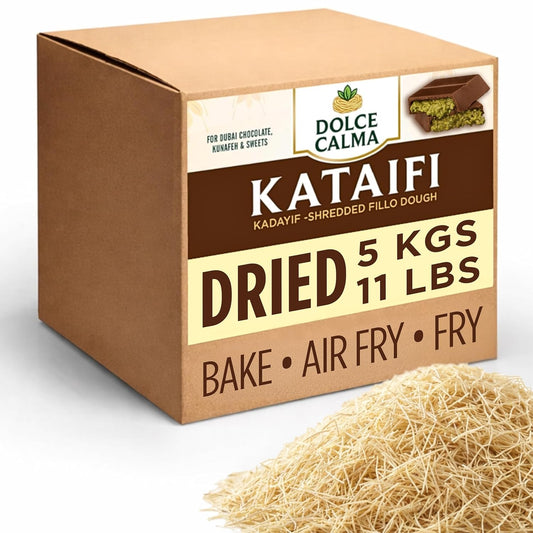 Dolce Calma Premium Dried Kataifi Dough (5kg / 11lb) – Kadayif for Dubai Chocolate Bar, Kunafa & Baklava Desserts, Finely Shredded Fillo, Kataif Bulk Pack , Phyllo for Pistachio Cream Bakery Kunefe
