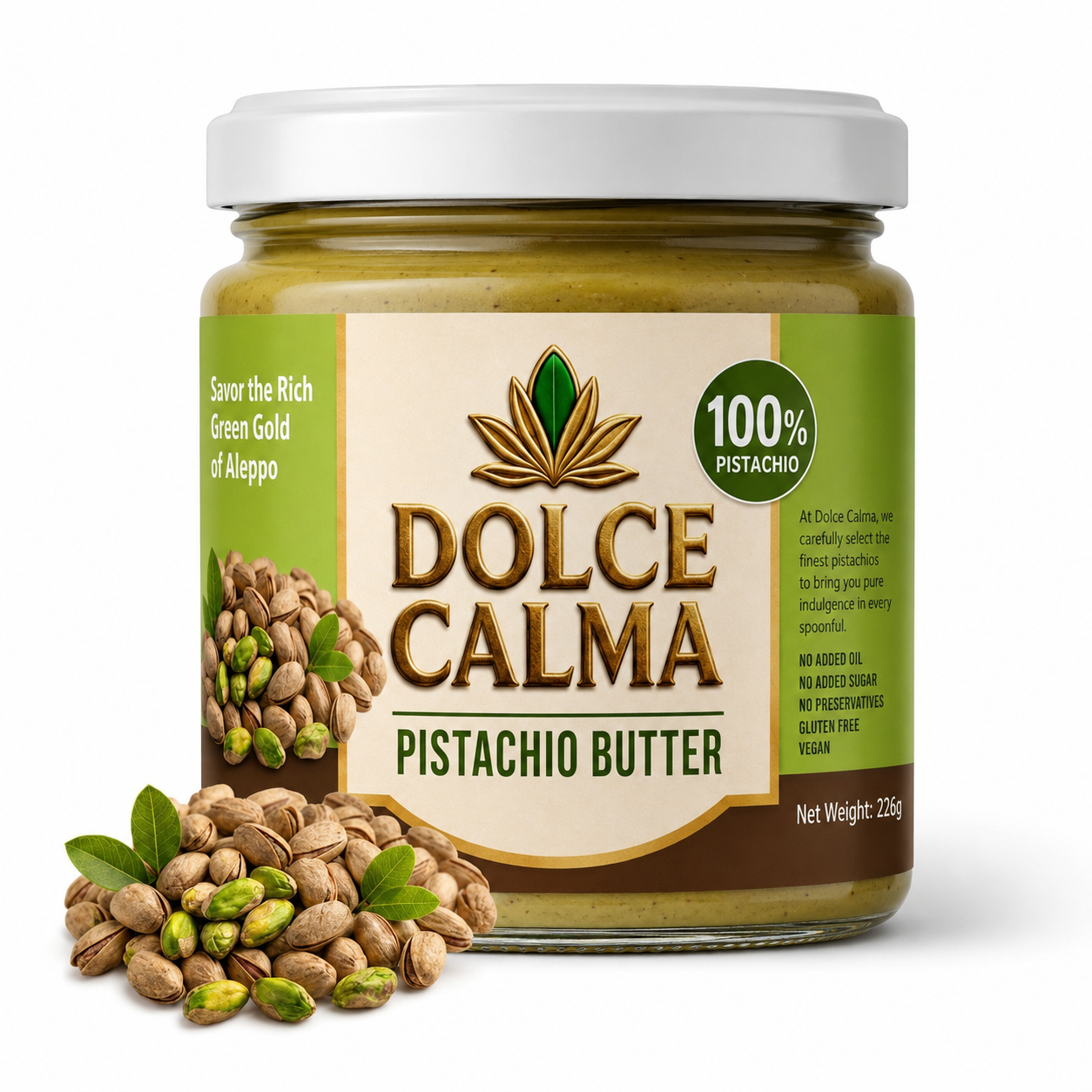 Dolce Calma Organic Pistachio Butter 100% 226g – One Ingredient Pistachio Spread for Toast, Smoothies, Baking, Desserts & Dubai Chocolate
