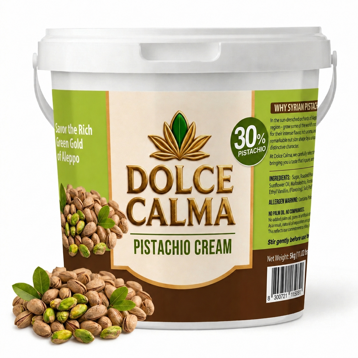 Dolce Calma Pistachio Cream 30% 11lb – Premium Bulk Pistachio Dessert Filling for Dubai Chocolate, Cakes, Waffles & Pastries
