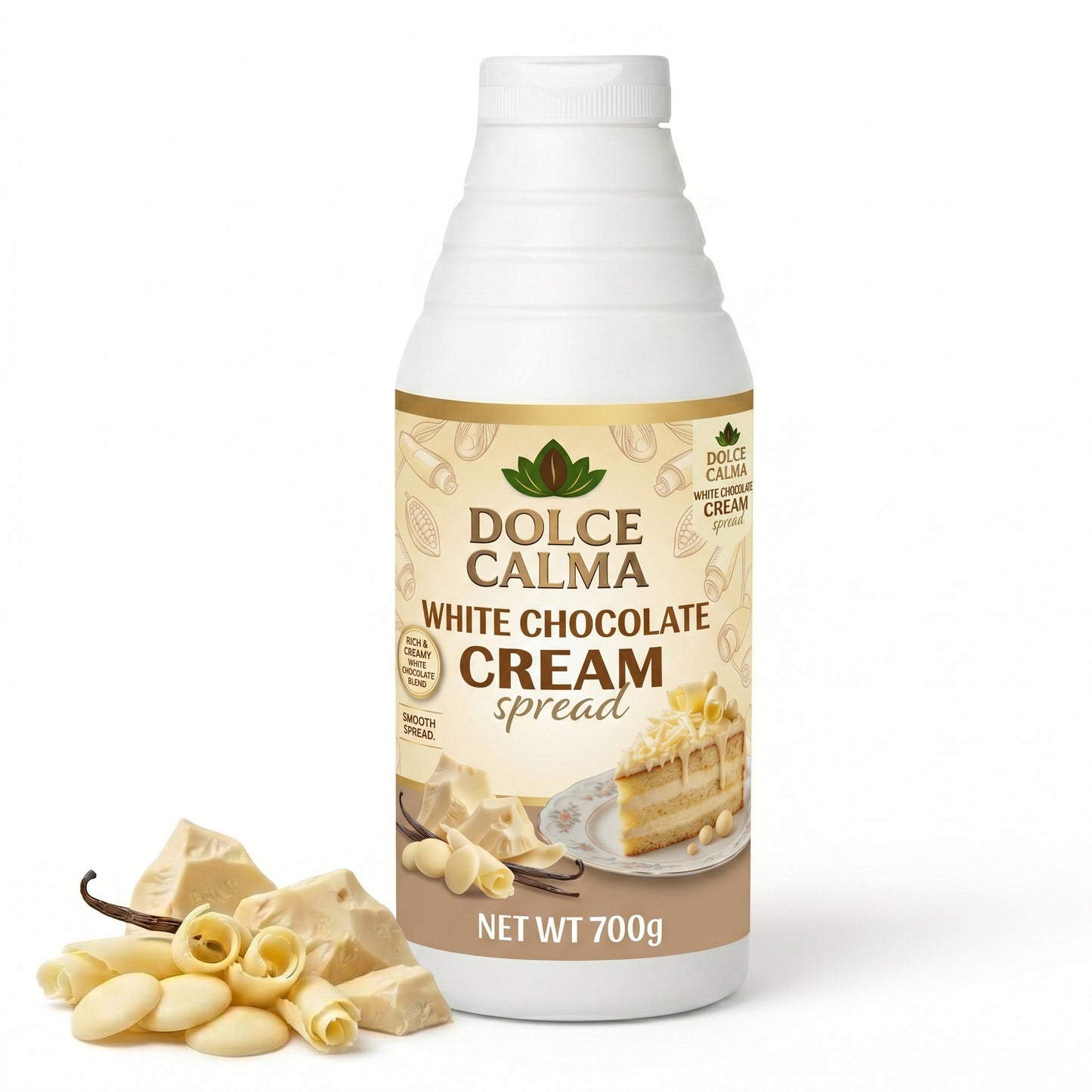 Dolce Calma White Chocolate Sauce 700g – Creamy Dessert Topping for Waffles, Crepes, Cakes, Ice Cream, Pastries & Drinks